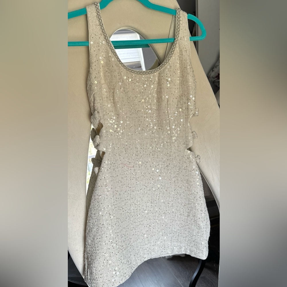 Self-Portrait Cream Sequin Cutout Mini Dress